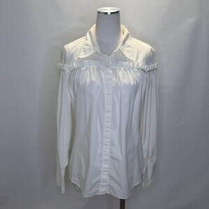 Victor Costa Blouse Womens Large White Ruffle Collared Button Front Sleeve Top